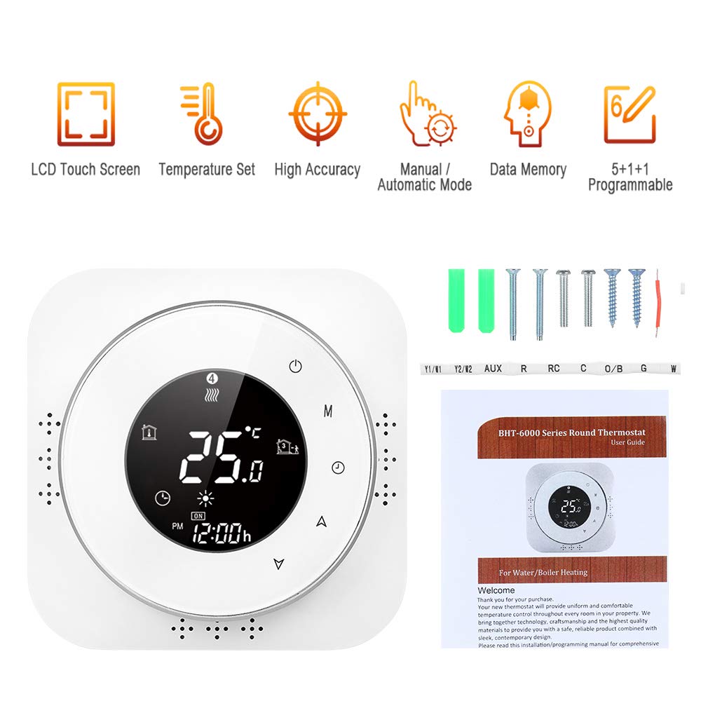 95-240 V Wi-Fi Smart Termostato programmabile 5 + 1 + 1 Sei periodi Controllo vocale APP Retroilluminazione Scaldabagno LCD Regolatore termico compatibile con Amazon