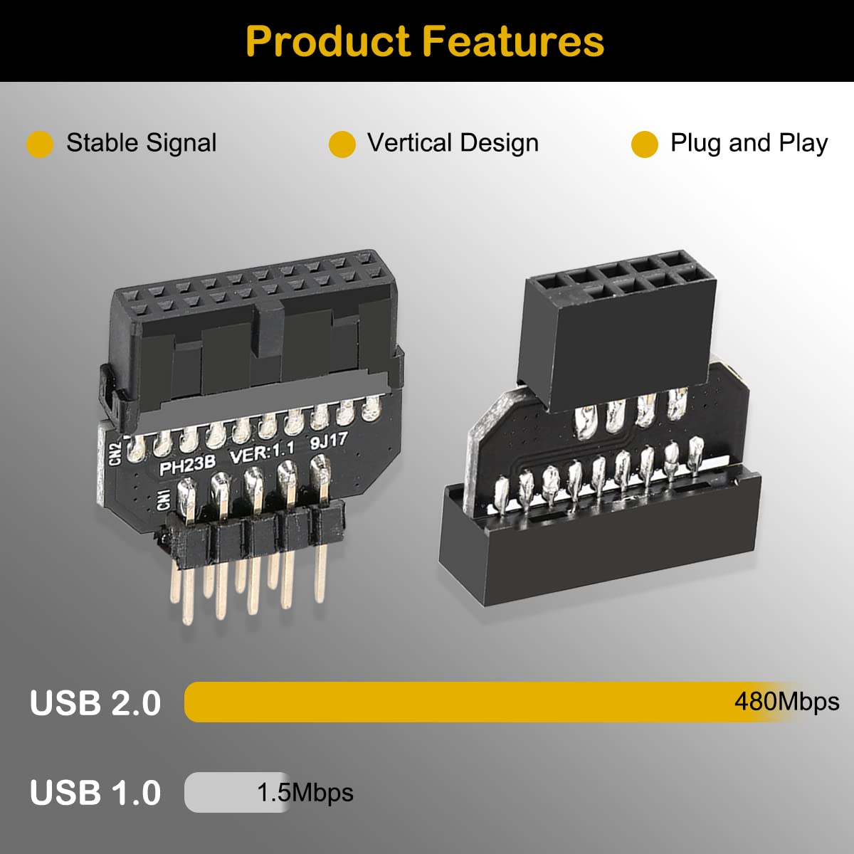 CERRXIAN 2 adattatori da 19 pin a doppia USB 3.0 A, scheda