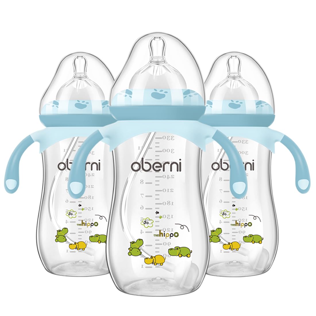 Oberni Anti-Colic Baby Bottles, 330ml / 11oz Weigthed Toddler Milk Feeding Bottles with Size “+” Variable Flow Teat for 12m+