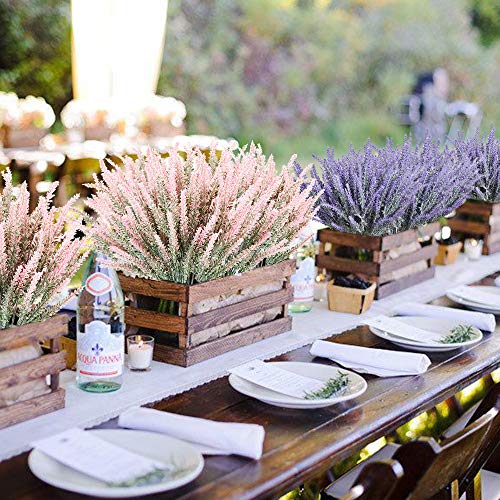 Tenchy Artificial Lavender Fake Flowers, 6 Bundles Pink Lifelike Faux Foliage Plants Shrubs For Wedding Bouquets, Outside Hanging Planter, Farmhouse Indoor Outdoor Patio Home Decor #TOP6