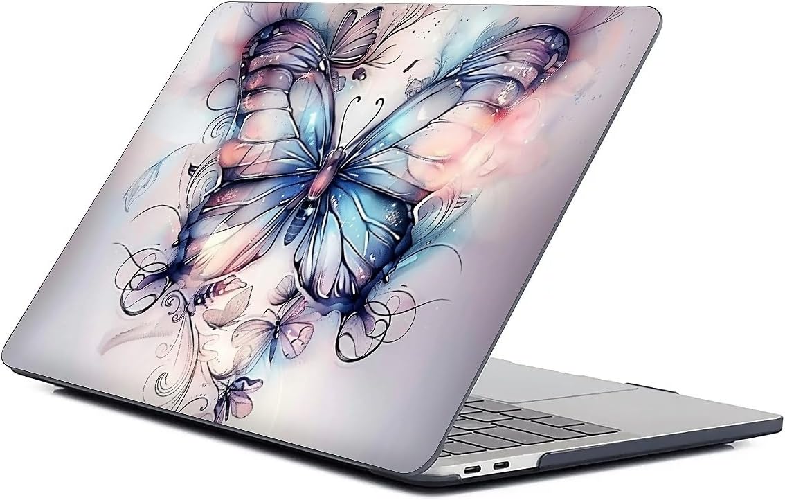 Compatible with MacBook Air 15 Inch 2023 2025 Release M2 A2941 M4 A3241 Plastic Black Computer Case for Girl Boy Fashion Pattern Dreamy Fantasy Blue Purple Pink Butterfly