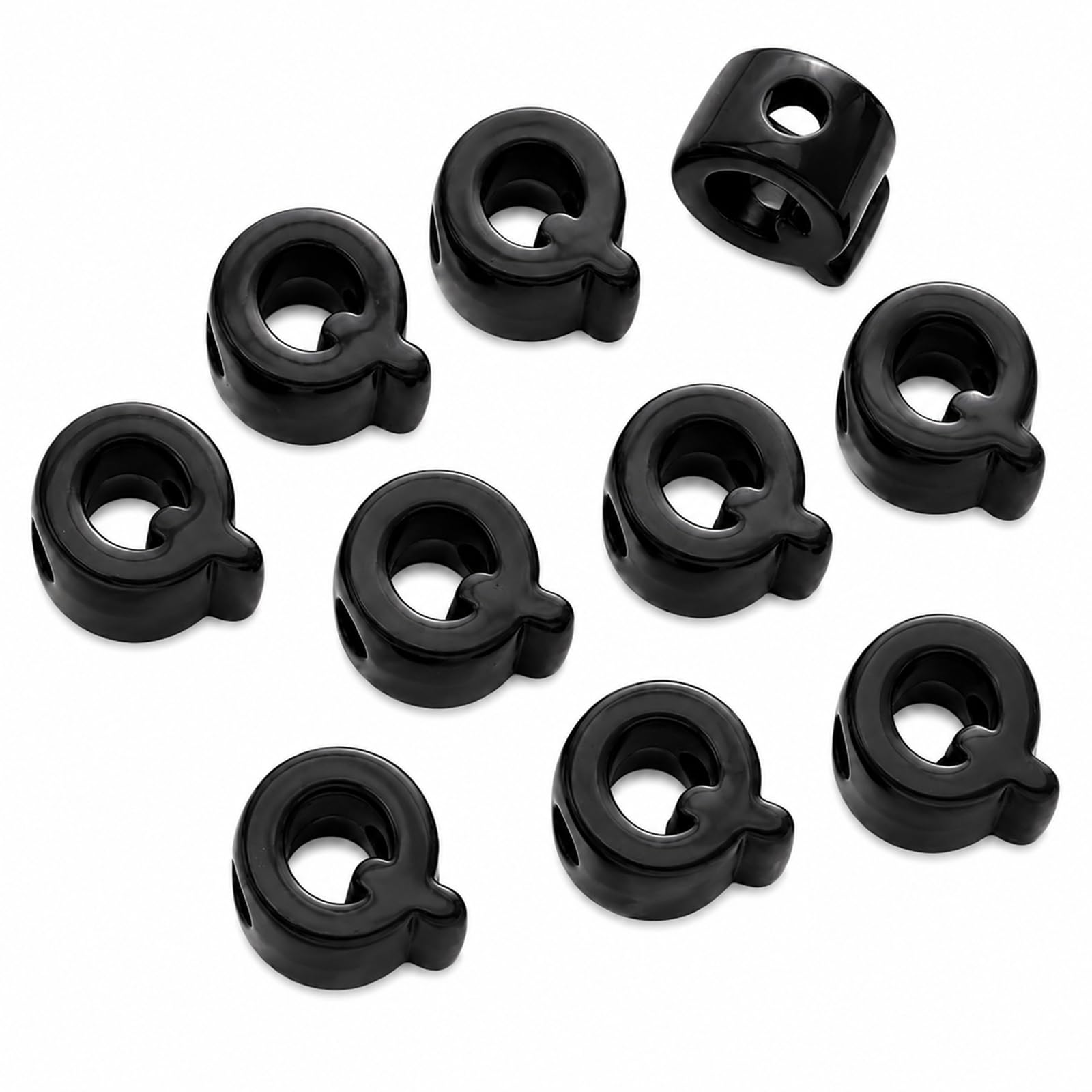 Letter Beads, 10pcs Alphabet Beads, Large Acrylic Letter Beads with 6mm Holes for Bracelet Making, Jewellery, Keyrings and Craft Projects (Black, Letter Q)