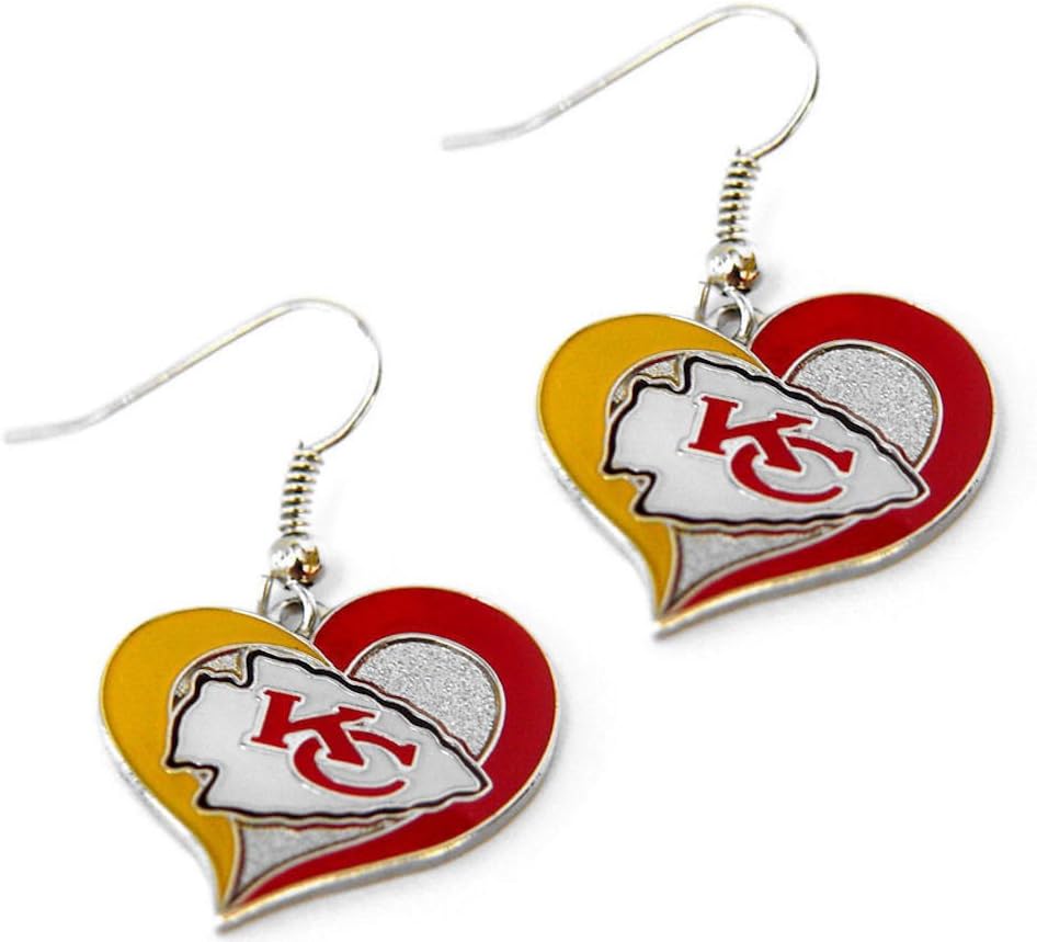 aminco womens NFL Kansas City Chiefs Swirl Heart Earrings Multi, One Size : Sports Fan Earrings : Sports & Outdoors