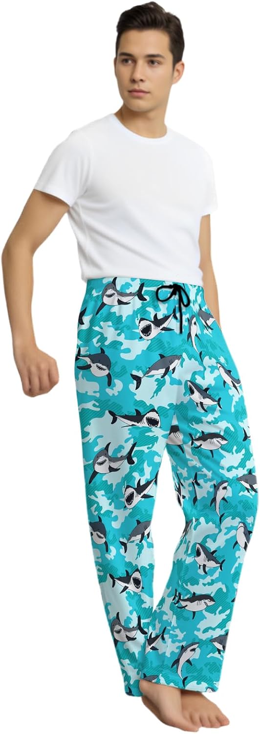 Camouflage Shark Men's Pajama Pants with Pockets Elastic Waistband Breathable Lightweight Sleep Pants for Men Soft Lounge Pants M - Image 7