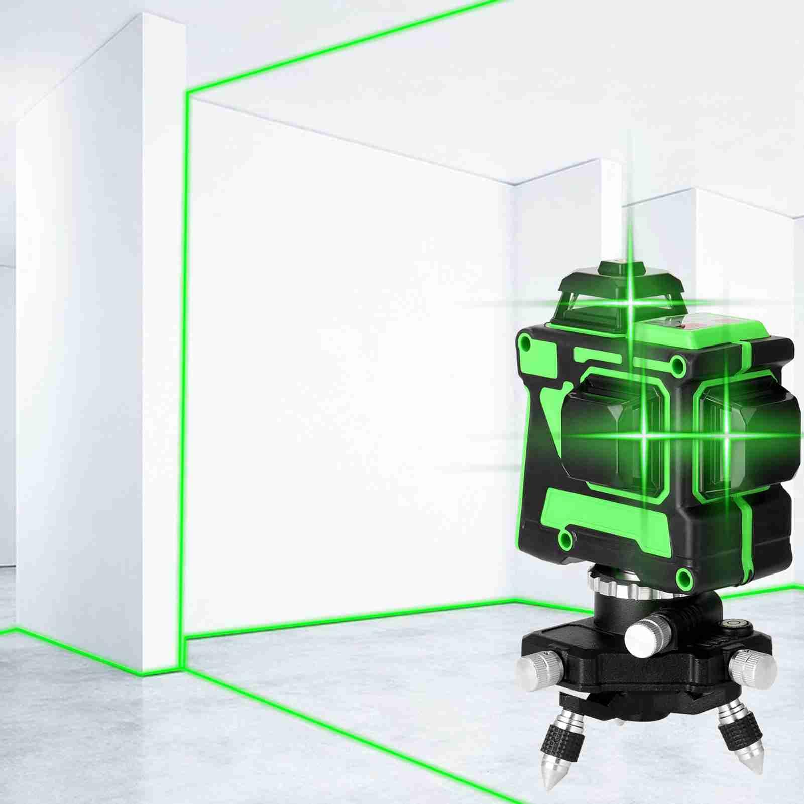 Bewinner Nivel Láser Autonivelante 3D de 12 Líneas, Haz Verde con Base Giratoria de 360° y Soporte de Trípode Ajustable, con Bolsa de Transporte para (multicolor)
