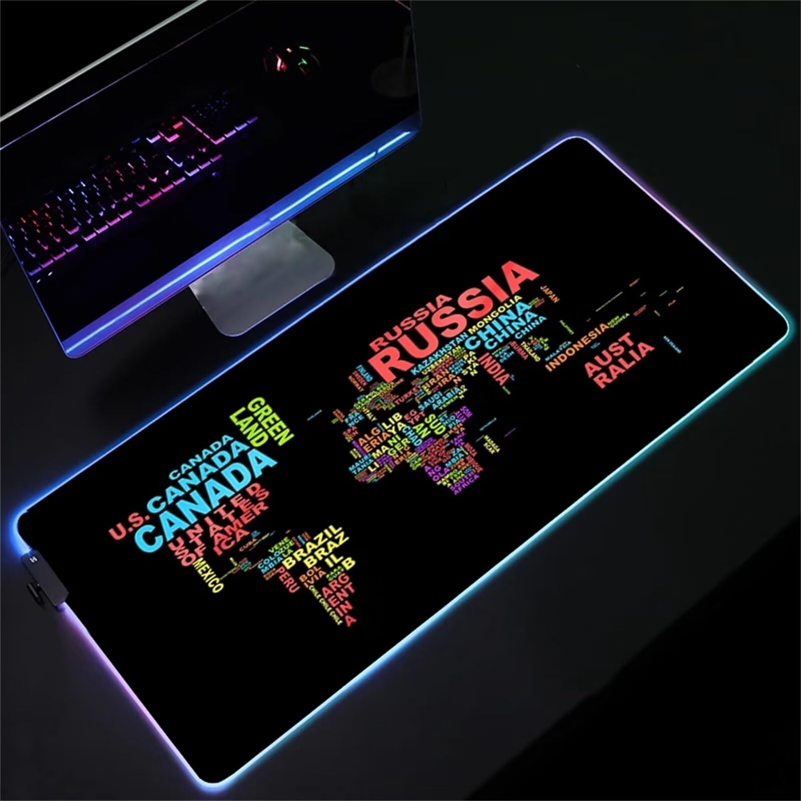 Mapa del Mundo RGB Alfombrilla de ratón para Juegos 900x400x4mm Alfombrilla Ratón Grande Alfombrilla de Escritorio LED con Base de Goma Antideslizante para Gamers PC y Portátil