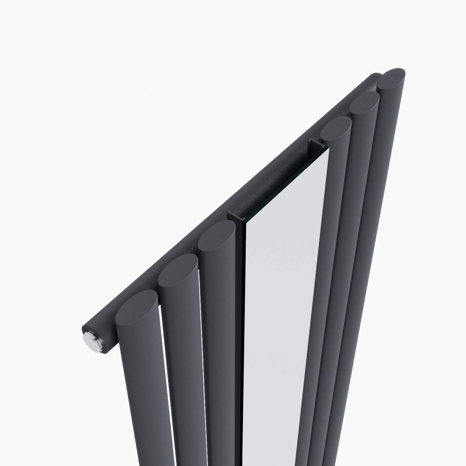 ELEGANT Radiateur de salle de bain design en tubes, avec miroir, 1 800 x 500 mm, anthracite, simple couche, raccord central, tube vertical