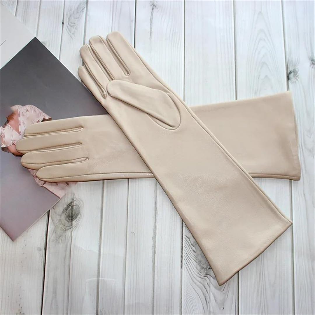 Kelsiop Damen Lange Schaffell Leder Touchscreen Handschuhe Weiches Chromatisches Design Mode Herbst Fahrstil