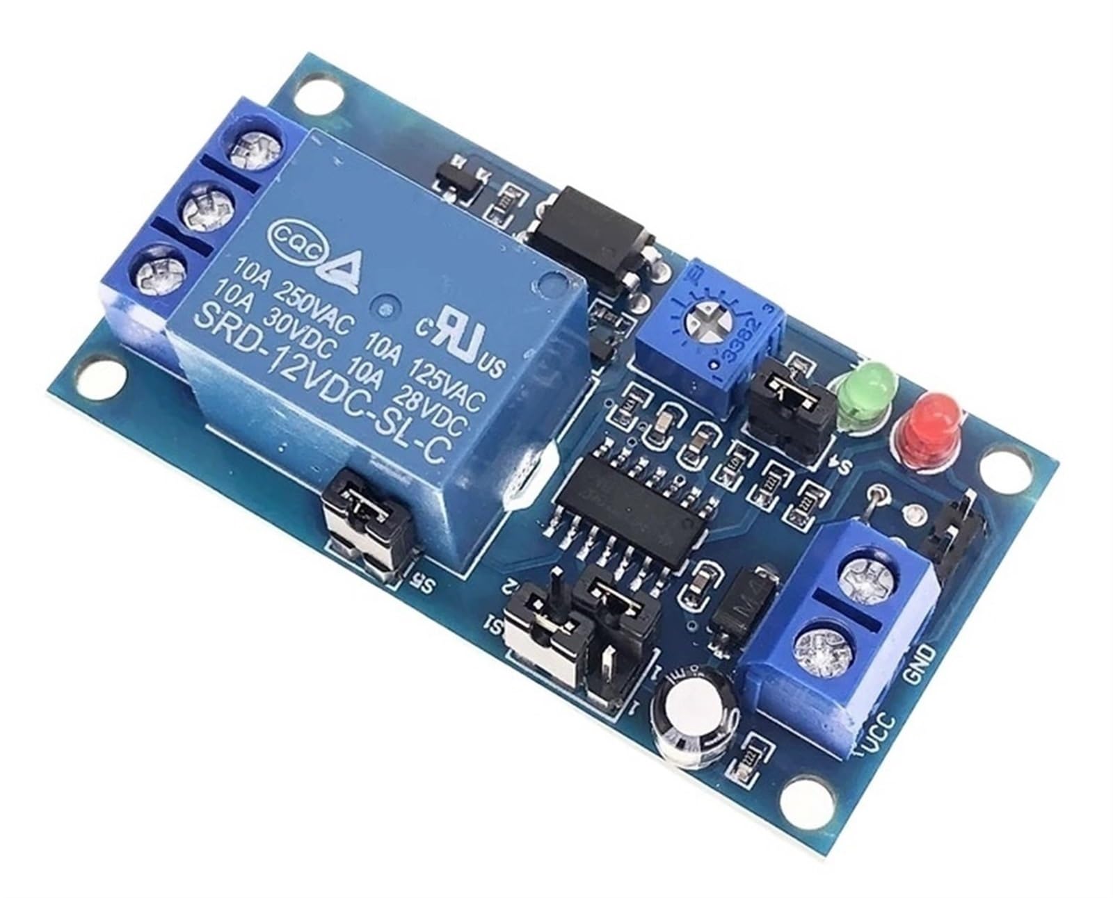 Módulo de relé de Tiempo de 12V CC, relé de retardo de Tiempo de Apertura Normal, Temporizador, Interruptor de Control, potenciómetro Ajustable, indicador LED