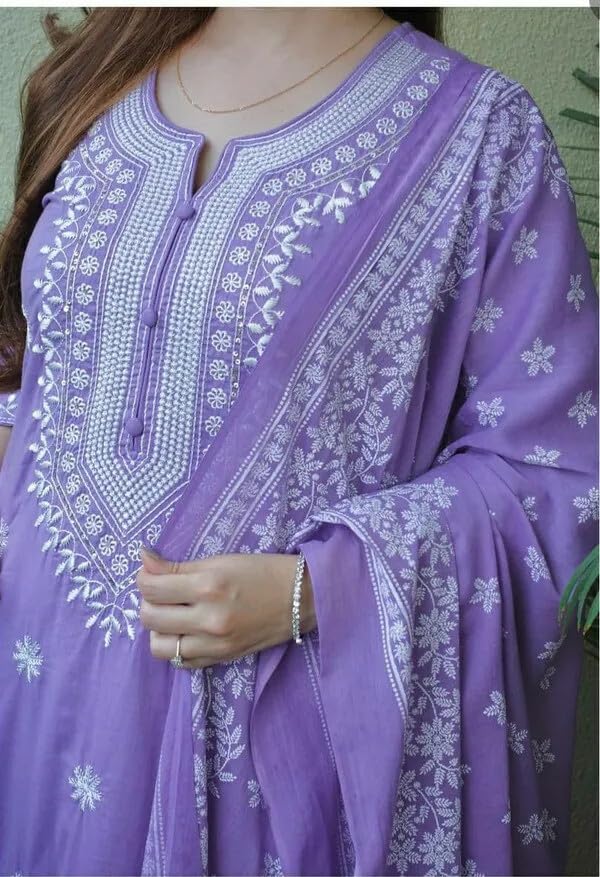 Image of Shiv Textiles Cotton Blend Solid Regular Kurta Sets for Women (JDA-EVA-Purple-XL