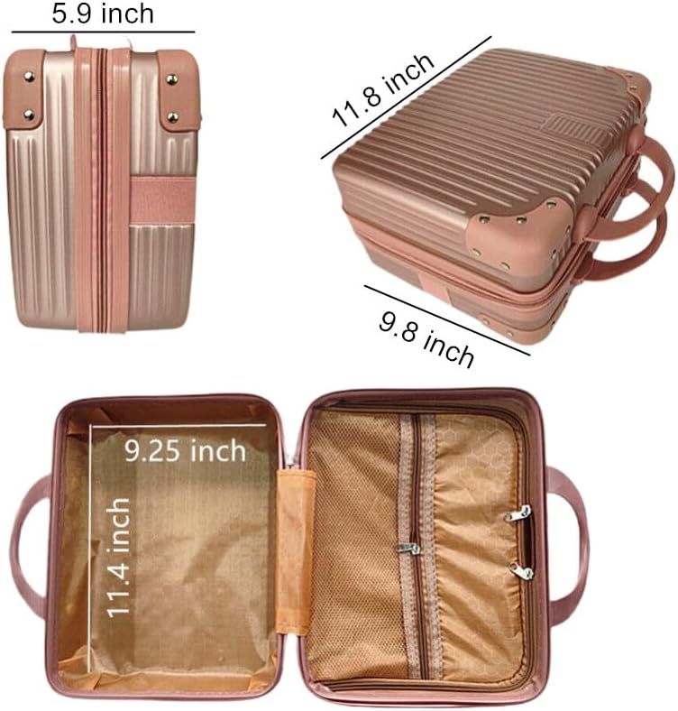 Ebonee Portable Makeup Travel Case, Hard Shell Cosmetic Suitcase, Small Hand Luggage with Elastic Band, Mini Carrying Makeup Case Cosmetic Bag Organizer for Camping Women Toiletry Jewelry (12 inch)
