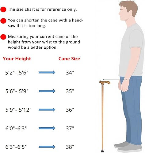 Miniatura 3 de Bastón de madera con 5 alturas para hombres y mujeres, bastón de madera hecho a mano con mango de agarre cómodo, ayuda de movilidad de apoyo para