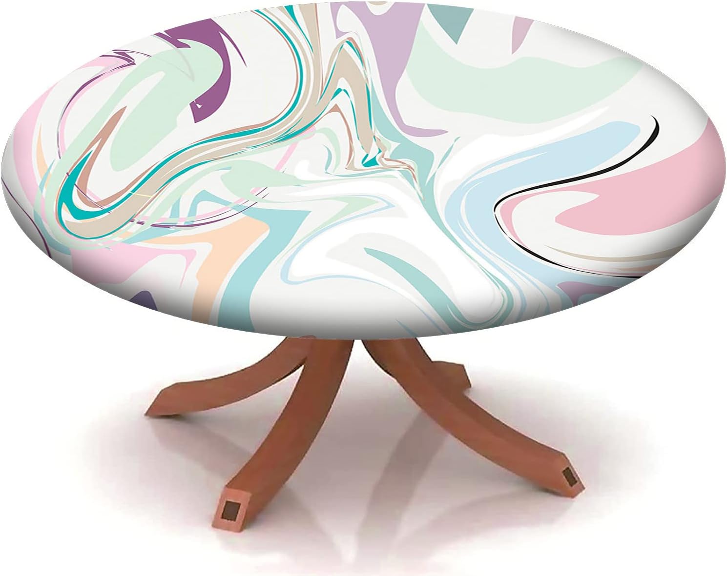 Marble Pattern Round Fitted Tablecloth,Elastic Edge,Suitable for Catering and Kitchen Can Wipe Dining Round Table coverr,for 57" to 68" Round Tables(Cinnamon Earth Yellow)