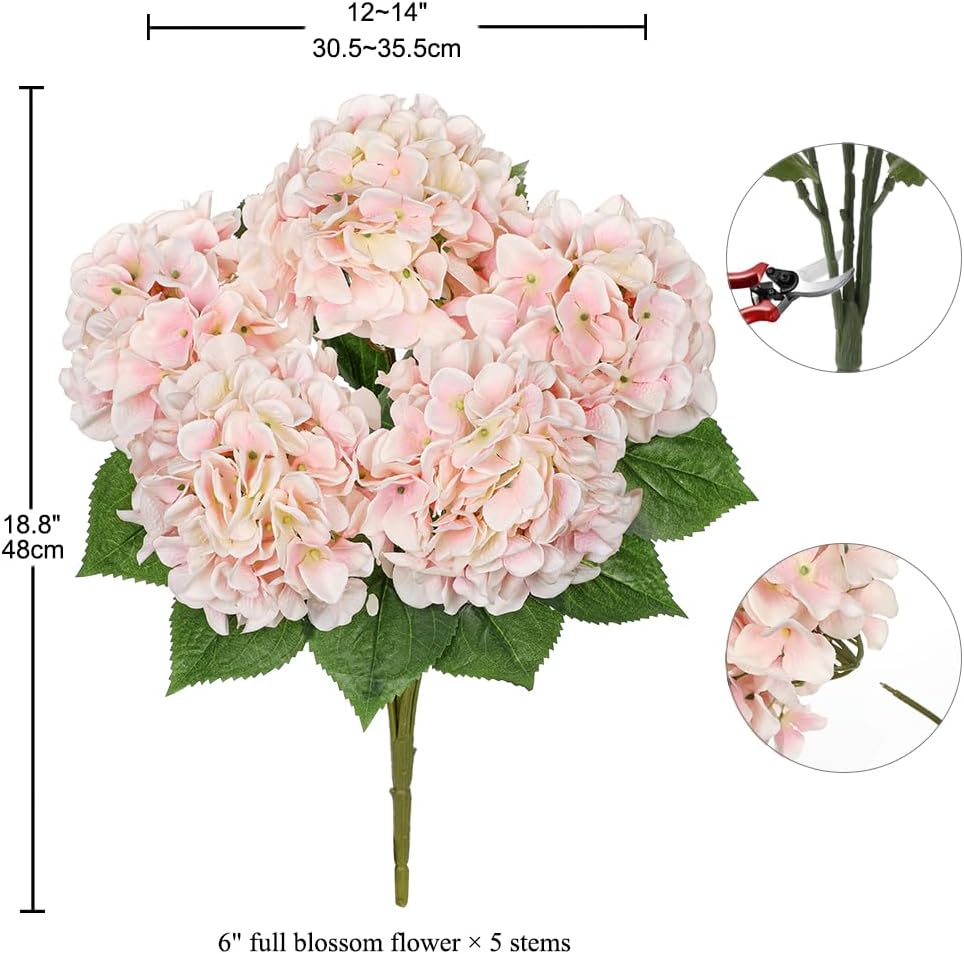 Light Pink Hydrangea Artificial Flowers Large Artificial Hydrangeas Silk Flowers for Home Decor Indoor Wedding Flowers Bouquets Faux Flowers Kitchen Centerpiece Table Decorations - Image 2