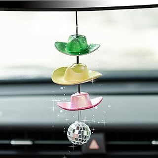 ZZFENGKR
Disco Ball Cowboy Hat Car Accessories, Hanging Cowboy Hat Ball Mirror Ornament, Cute Hats Ornament Pendent, Charm for Rear View Mirror