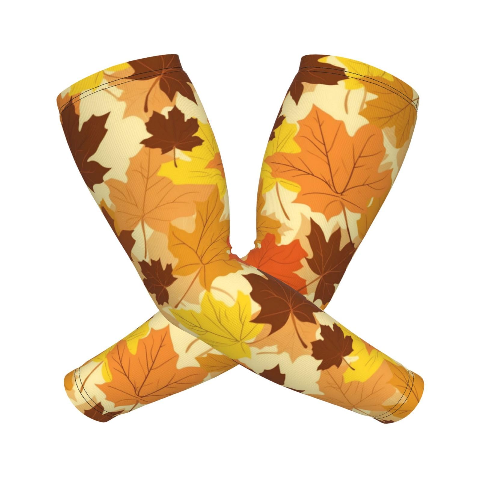 Yellow Maple Leaves Thanksgiving Cooling Arm Sleeves Cover, UV Sun Protection for Women Running Arm Sleeves 1 Pair