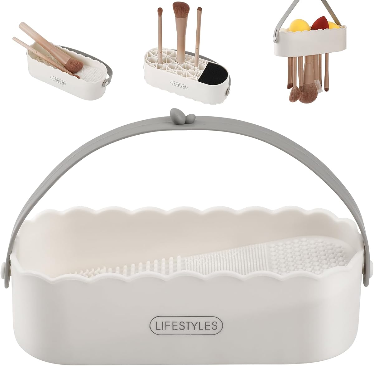 Makeup Brush Cleaner Mat 4 in 1 Silicone Makeup Brush Cleaner Bowl Cosmetic Brushes Cleaning Tool Organizer for Storage and Air Drying