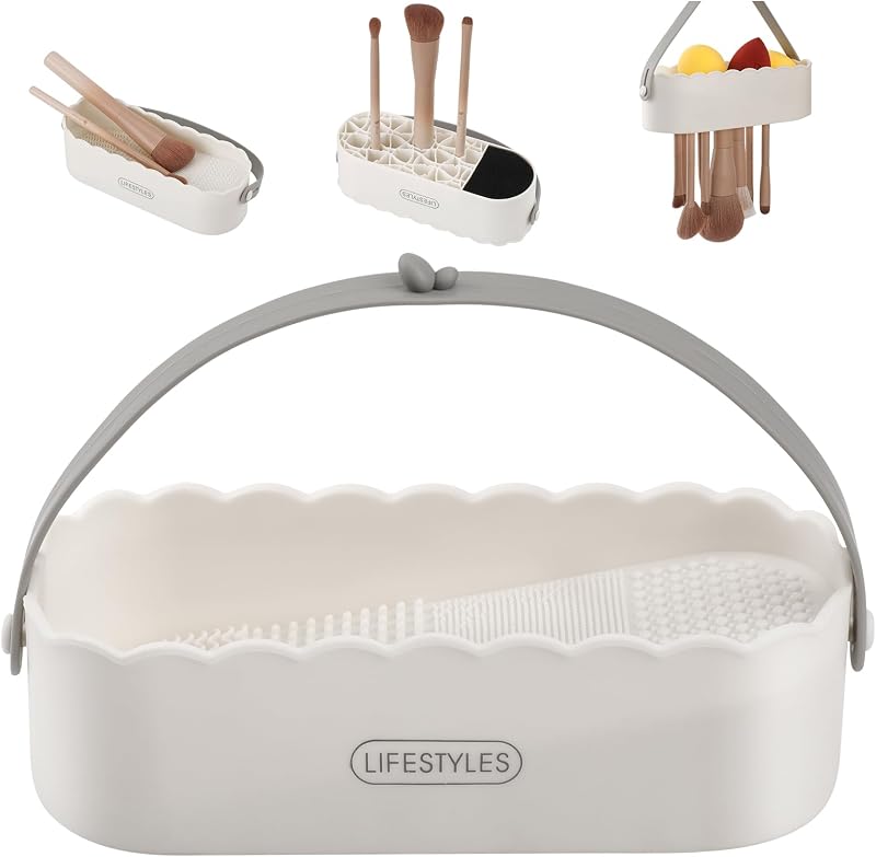 Makeup Brush Cleaner Mat 4 in 1 Silicone Makeup Brush Cleaner Bowl Cosmetic Brushes Cleaning Tool Organizer for Storage and Air Drying