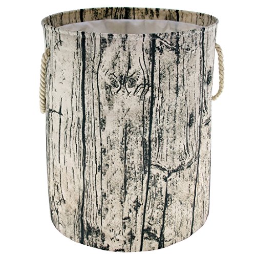 Jacone Large Tree Stump Shape Design Storage Basket Ramie Cotton Fabric Washable Cylindric