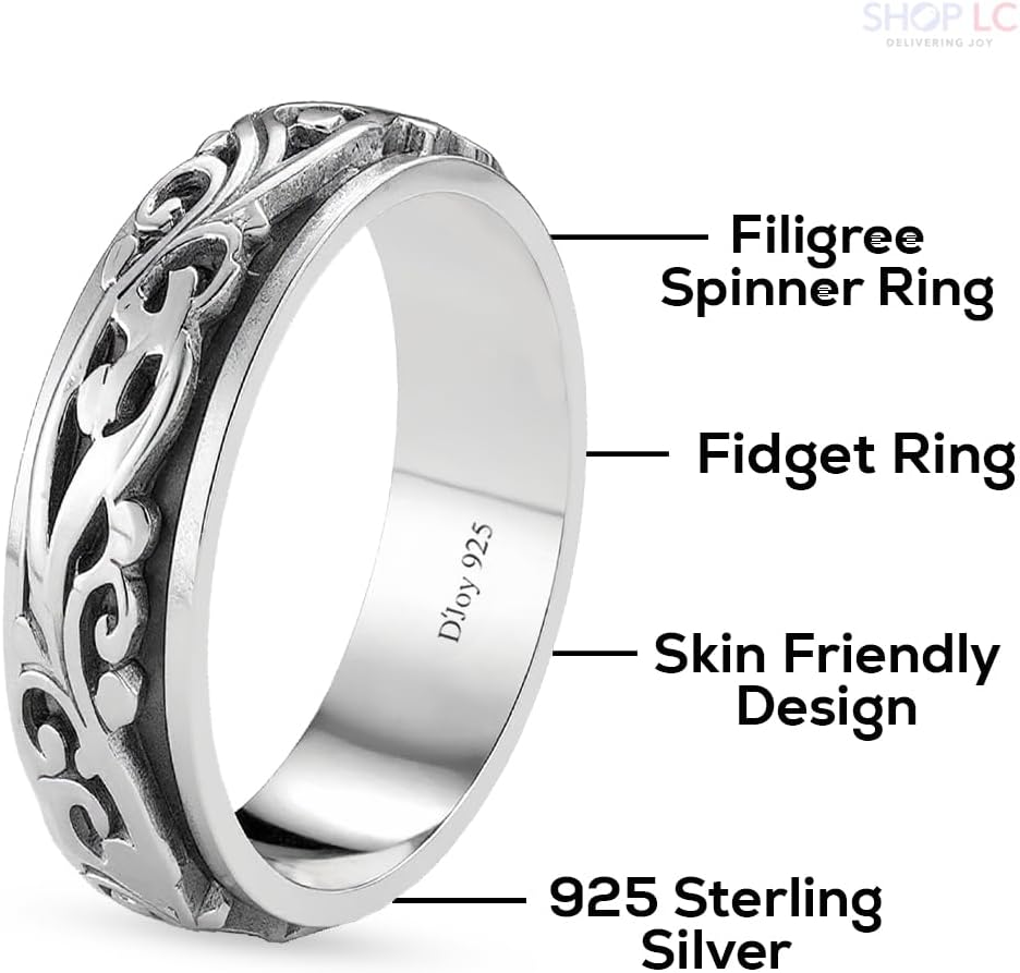 Shop LC 925 Sterling Silver Spinner Fidget Ring for Women Men | Anxiety Ring | Moon Star Design | Platinum Plated | Stress Relief Worry | Promise | Boho Jewelry Gift