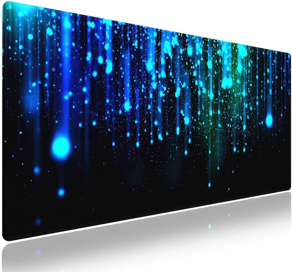Ethereal Blue Sparkling Light Rain Large Mouse Pad, Fantasy Art Desk Mat
