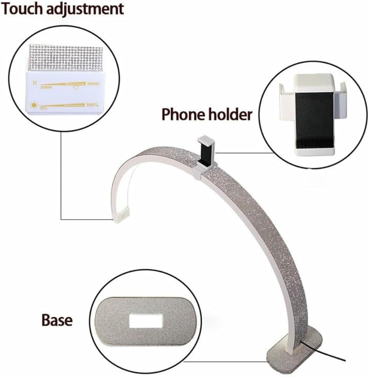 Half Moon Light with Holder, Arch Nail Light with Shinning Diamond..