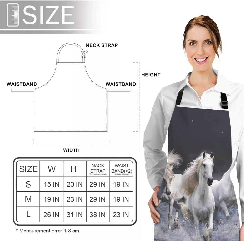 Kitchen Apron White Horse Sky Sea Adjustable BBQ Bib Canvas Aprons for Women Cooking Baking Restaurant Kids Pinafore