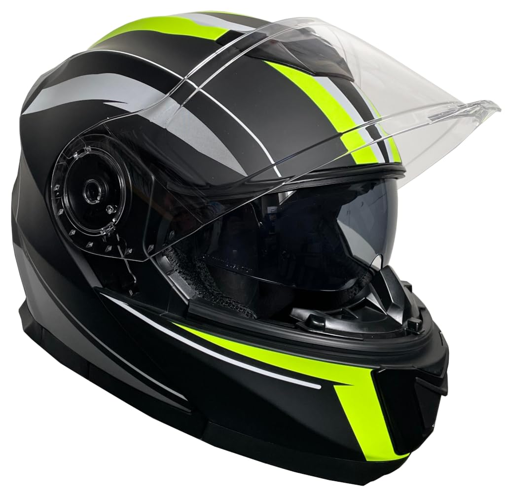 Klapphelm Integralhelm Helm Motorradhelm RALLOX 160 schwarz neon gelb grün matt mit Sonnenblende (S, M, L, XL)