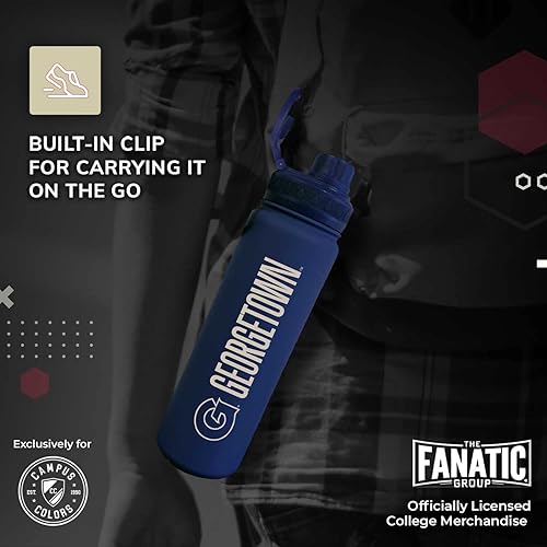 Vista 390 de Campus Colors Botella de agua de acero inoxidable de la NCAA, tapa giratoria, 24 onzas, clip de transporte, mantiene tus bebidas calientes o frías