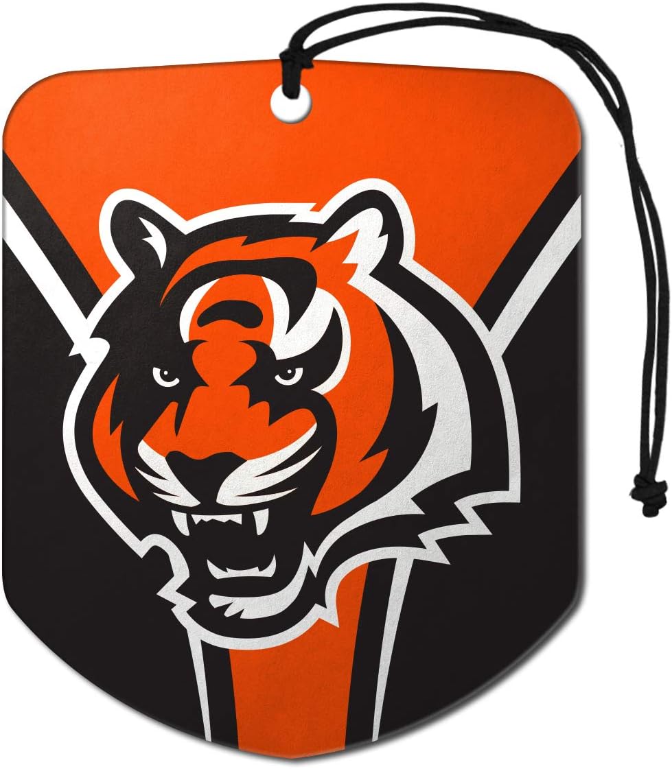 FANMATS 61566 NFL Cincinnati Bengals Hanging Car Air Freshener, 2 Pack, Black Ice Scent, Odor Eliminator, Shield Design with Team Logo