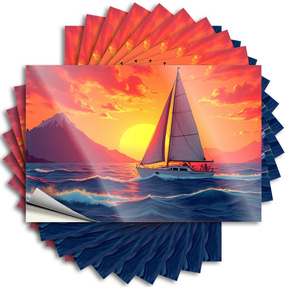 Abipuir A Serene Journey Stickers for Your Car Sailing at Sunset Stickers 10 Car Stickers and Bars for Home Decoration (12 x 18 cm)