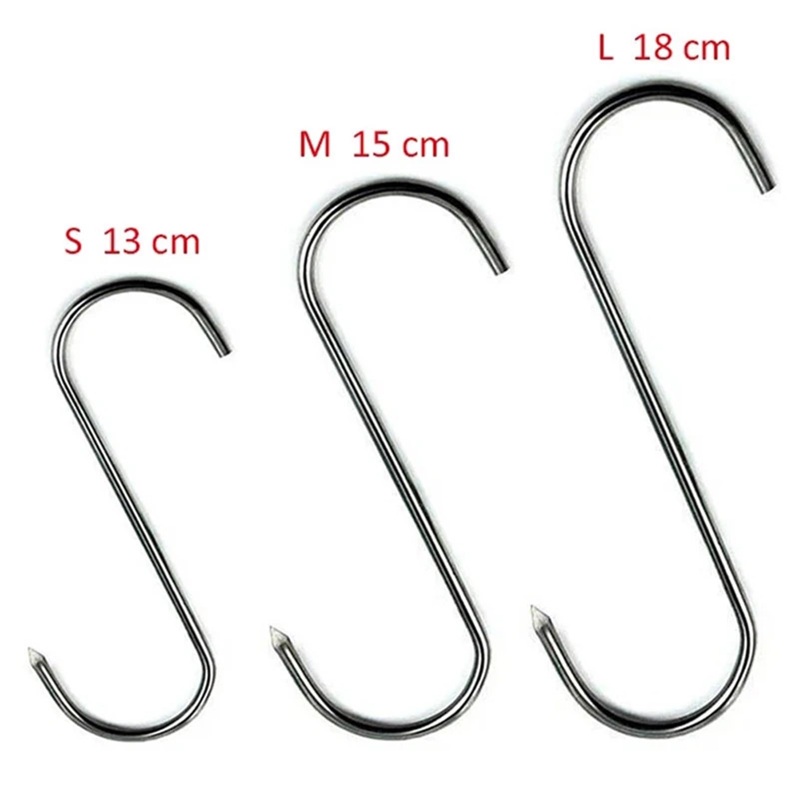 100 ganchos en forma de S acero inoxidable con punta afilada for colgar utensilios carne, ropa y carnicería, cocina repostería para Procesamiento de Carne(M15cm)