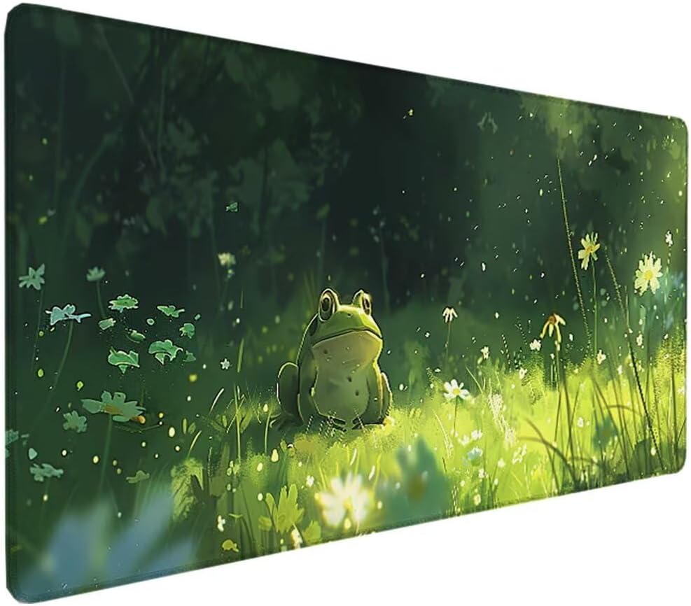 Gaming Mouse Pad Green Desk Mat, Grassland Mouse Mat XXL 800x400x3MM, Mousepad Large Water Resist Surface Anti-Slip Base With Stitched Edges Desk Pad, Improved Precision and Speed Mouse Pads B-C