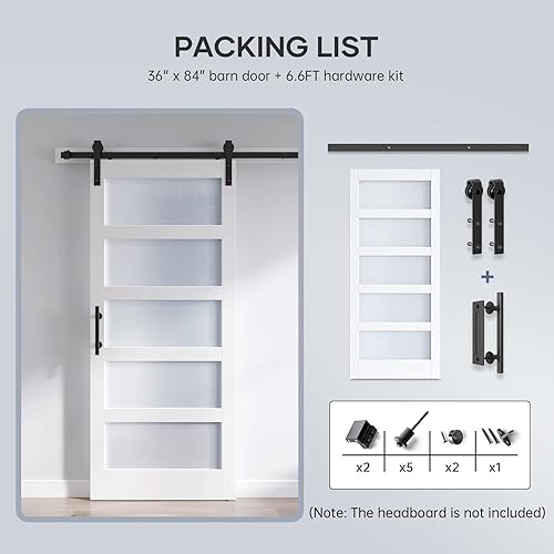 Miniatura 8 de ROYMELO Losa de puerta corrediza de cristal de 38 x 84 pulgadas y kit de herrajes de 6.6 pies incluidos, panel de madera MDF cubierto con superficie