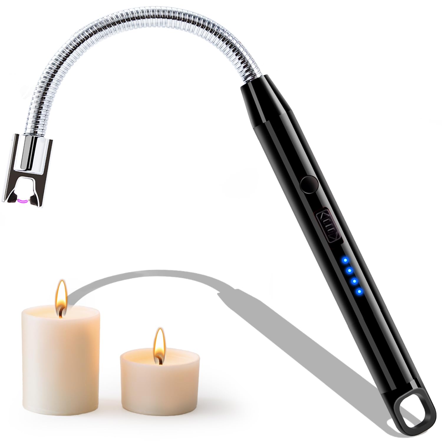 Electric Candle Lighter USB C Rechargeable Lighter Flameless BBQ Lighter Electronic Arc Plasma Lighter with Long Flexible Neck for Candles, Barbeque, Camping, Grill (Black)