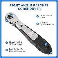Vista 3 de Right Angle Screwdriver,42 PCS 1/4 Mini Ratchet Set,90 Degree Offset Ratcheting Wrench,Hex/Torx/Slotted/Phillips Magnetic Bits,Stocking Stuffers for