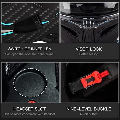 Miniatura 5 de Casco deportivo de motocicleta de cara completa cascos de motocross Bluetooth casco de motocross con visera solar y gafas aprobado por DOT hombres