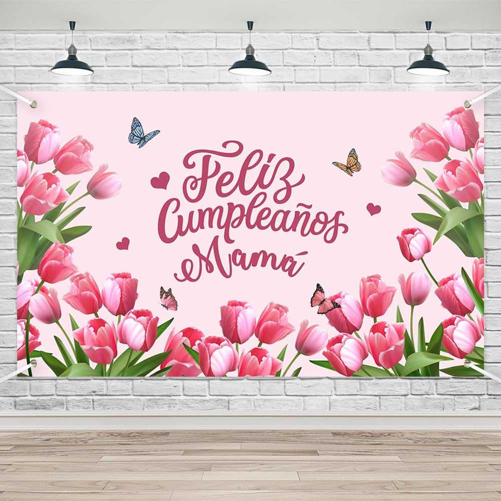 Lofaris Feliz Cumpleaños Mama Party Banner Mexico Happy Birthday Backdrop for Mother Best Mom Ever I Love Mom Floral Party Decorations Photo Booth