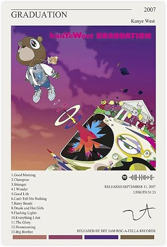 stortnate Kanye - Póster de graduación, cubierta de álbum, póster de lienzo genial para decoración de pared, pósteres para habitación estética, sin