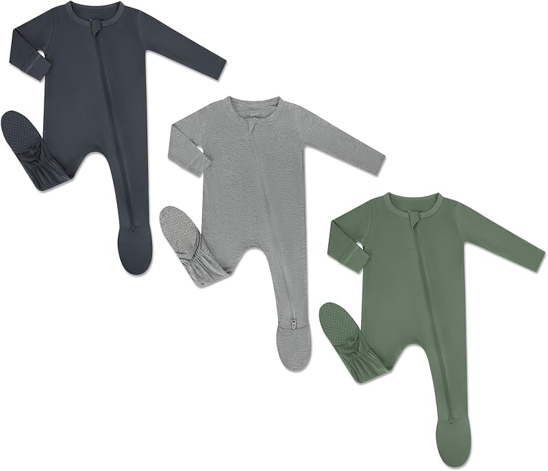 HAPIU Rayon from Bamboo Baby Pajamas Sleepers Footies, 2 Way Sturdy Zipper | Ultra Soft & Breathable for Sensitive Skin, Stretchy, with Mittens, Easy Diaper Changes, Baby Girls Boys, Newborn -24 Months