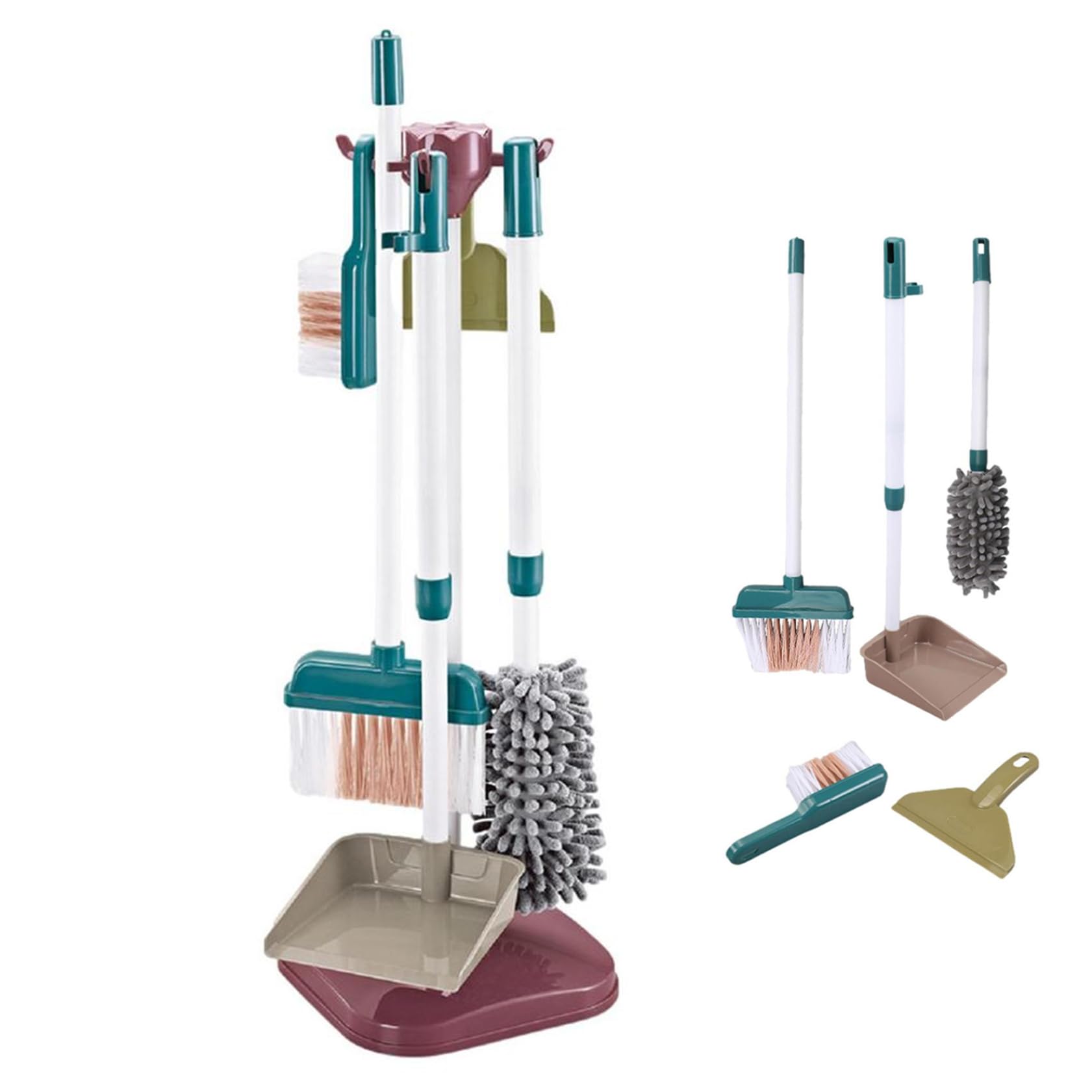 Juego de Limpieza para niños, 5 Piezas/Set fingen Jugar Juguetes de Limpieza para el hogar Cepillo de Barrido y Juguete de plumón para niños pequeños..