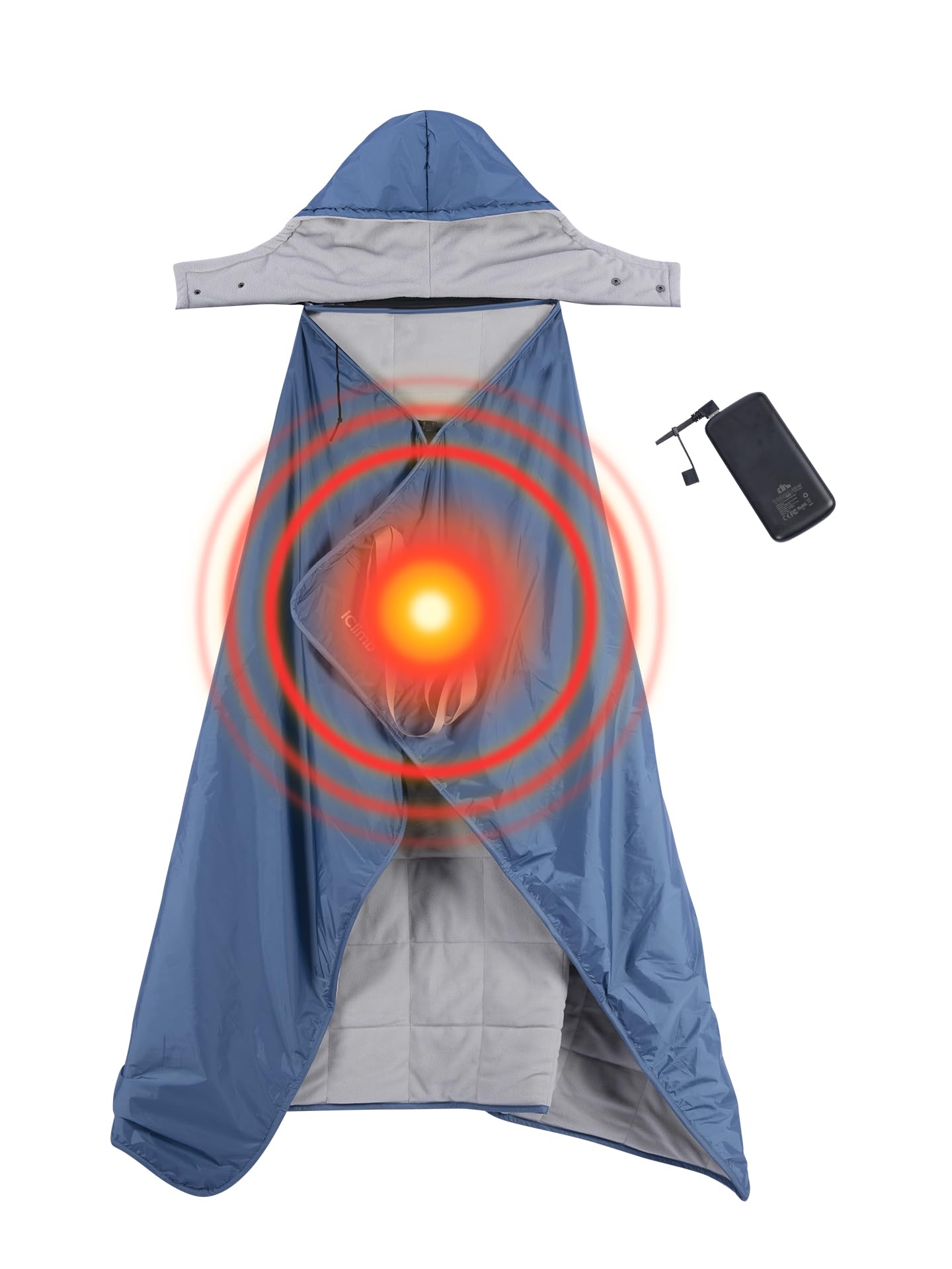 iClimb Heated Waterproof Camping Stadium Blanket with Hood and 5V 10000mAh