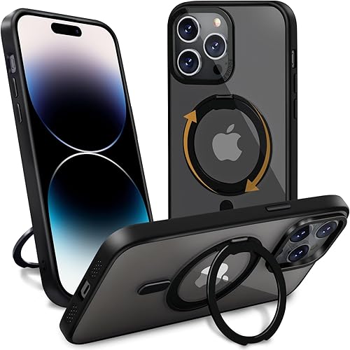 PiMivco Funda magnética para iPhone 14 Pro Max compatible con Magsafe, iPhone 14 Pro Max con soporte de anillo giratorio de 360, translúcida