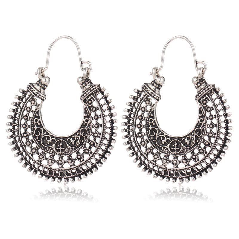 RVM Jewels Boho Style Oxidised Silver Hoop Earrings Ethnic Tribal Antique Style for Girls and Woman (B0BY2Q3H1M) Amazon Price History, Amazon Price Tracker