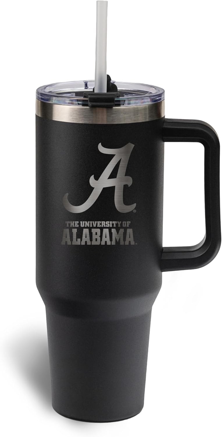 The Memory Company Officially Licensed NCAA 40oz Game Day Tumbler – Stainless Steel, Double-Wall Insulated Travel Mug with Handle, Straw & Laser-Engraved Team Logo