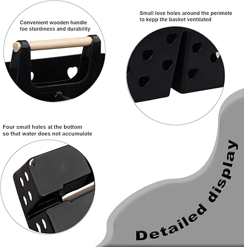 Miniatura 4 de Anyoifax Cesta de plÃ¡stico portÃ¡til con mango de madera, organizador de almacenamiento dividido con compartimentos para baÃ±o, dormitorio