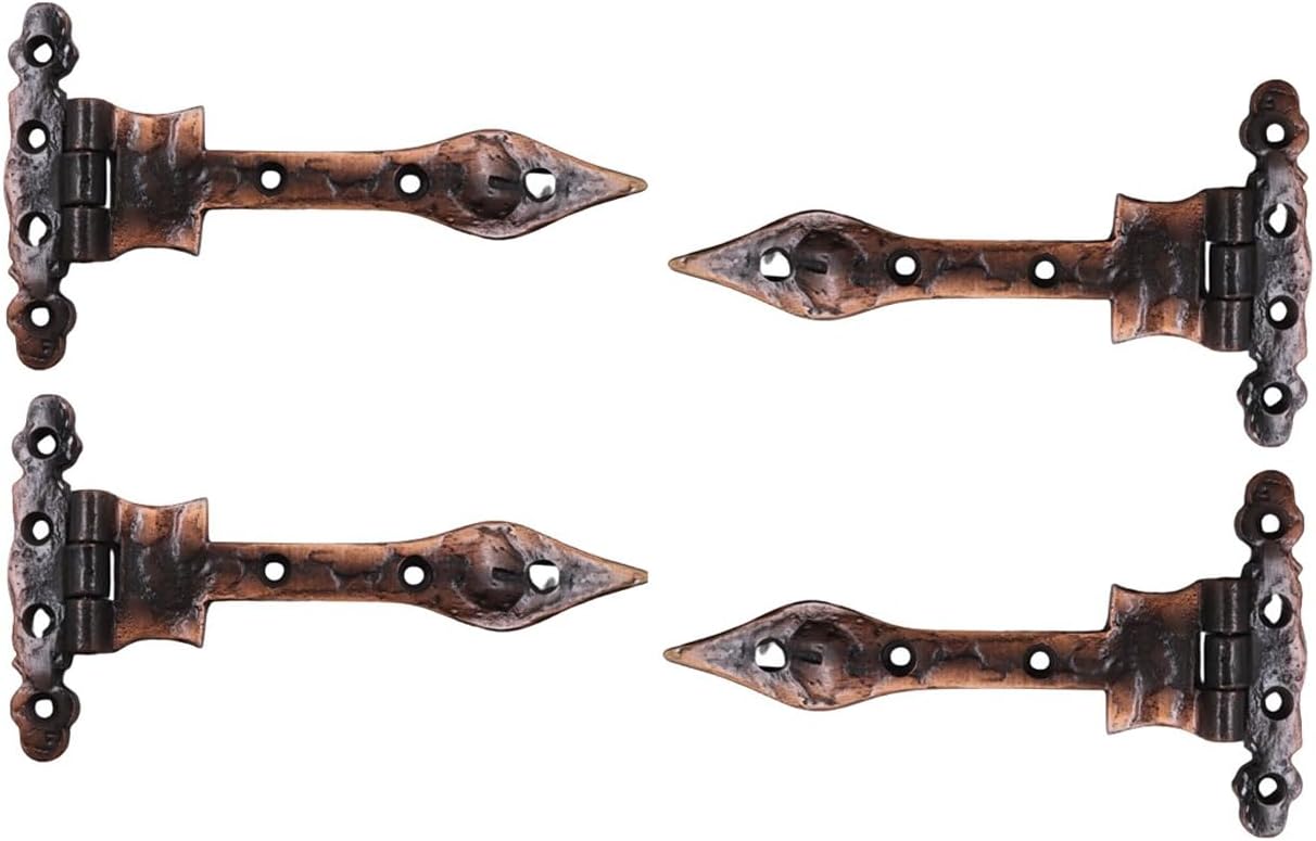 The Metal Magician Black T-Strap Hinges, Pack of 4 Heavy Duty Barn Door Hinges (5.2" x 4.5") for Wooden Fences Heavy Duty, Decorative, Farm Gate Hinge (Black)