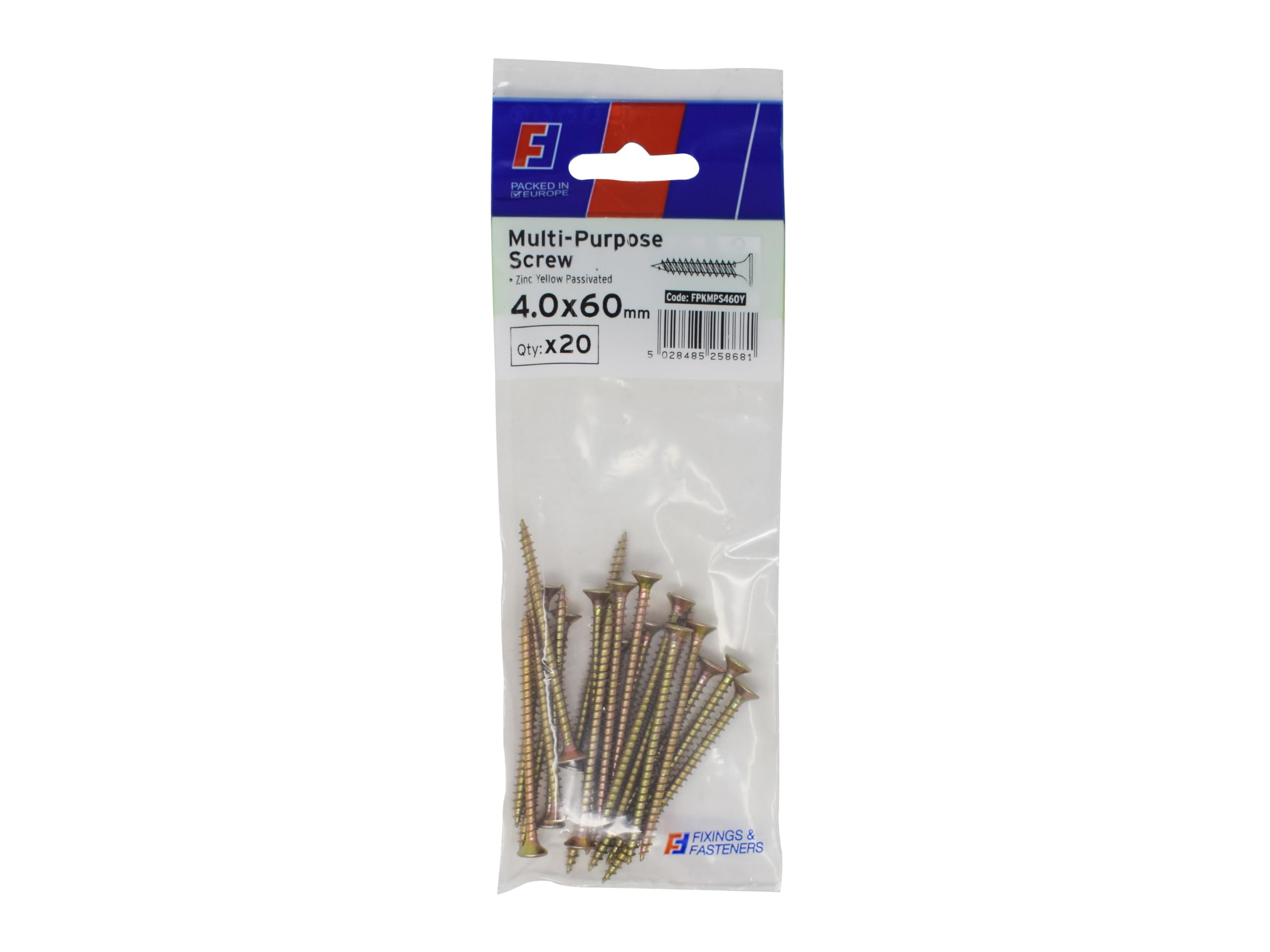 Forgefix Multi-Purpose Pozi Screw CSK ST ZP 4.0 x 60mm ForgePack 20, used in all trades including joinery, electrical and plumbing