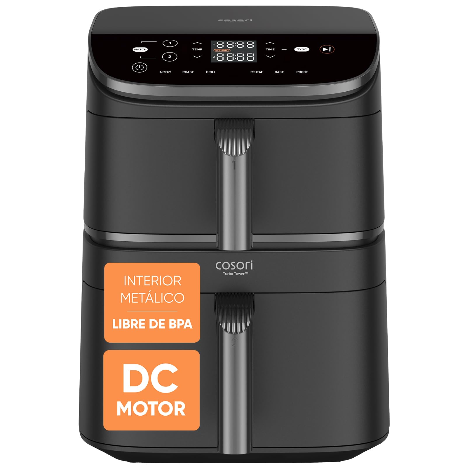 Cosori Air Fryer 10.8 L Turbo Tower, Double Vertical Basket | Turbo Blazeâ„¢ Technology, Metallic Interior, Takes Less Space, 3 Levels for a Balanced Diet, 6 Functions, 2630W