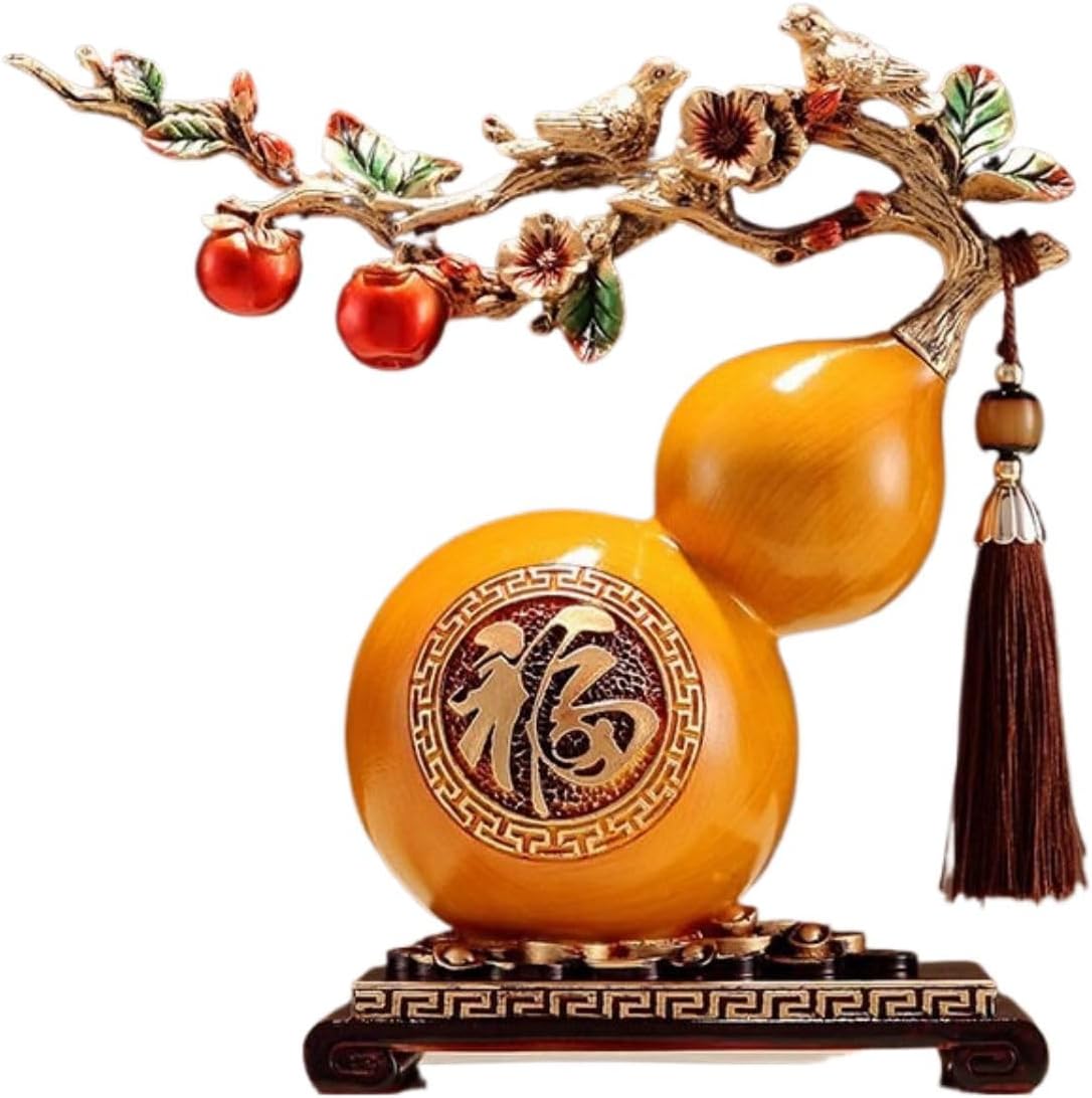 新中式福字葫芦 Pure Copper Gourd Retro Home Decor Tabletop 摆件 Feng Shui Figurine Home Office Decor Chinese Gifts 玄关酒柜电视柜装饰品乔迁礼物树脂工艺品 8920
